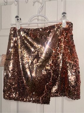 REVOLVE Rose Gold Sequin Mini Skirt